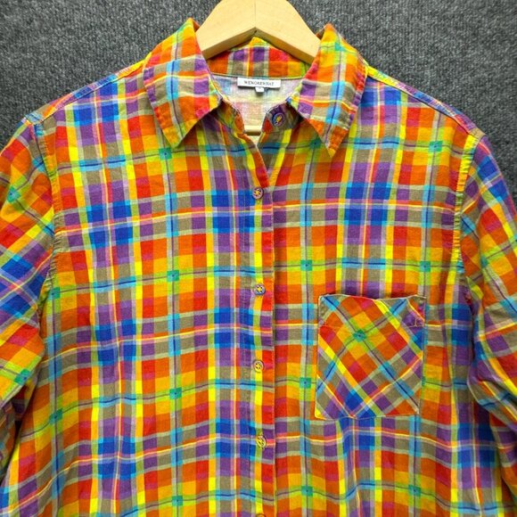 We Wore What Shirt Womens Medium Colorful Button Up Linen Blend Oversized Dad - Picture 2 of 16